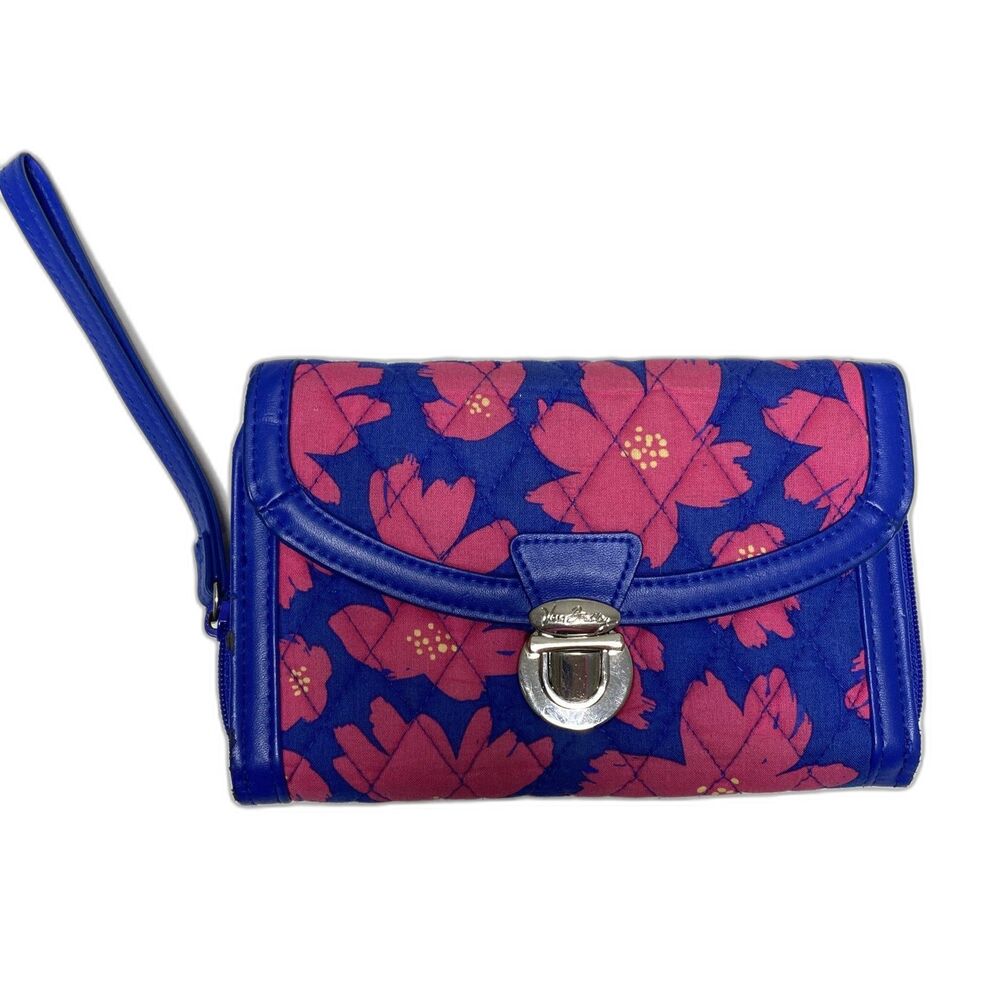 Vera Bradley Art Poppies Wristlet Clutch Pink Blue Floral Small Bag (Flawed)